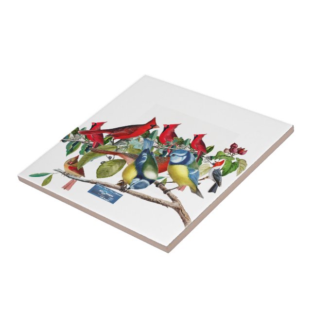 Tile White(Bird Träd) RFPMDesigns ©️ 2024 Kakelplatta (Sidan)