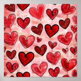 Tiled Red Heart Mönster Poster