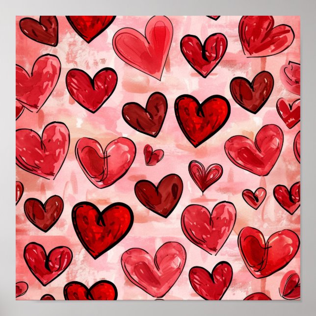 Tiled Red Heart Mönster Poster (Framsidan)