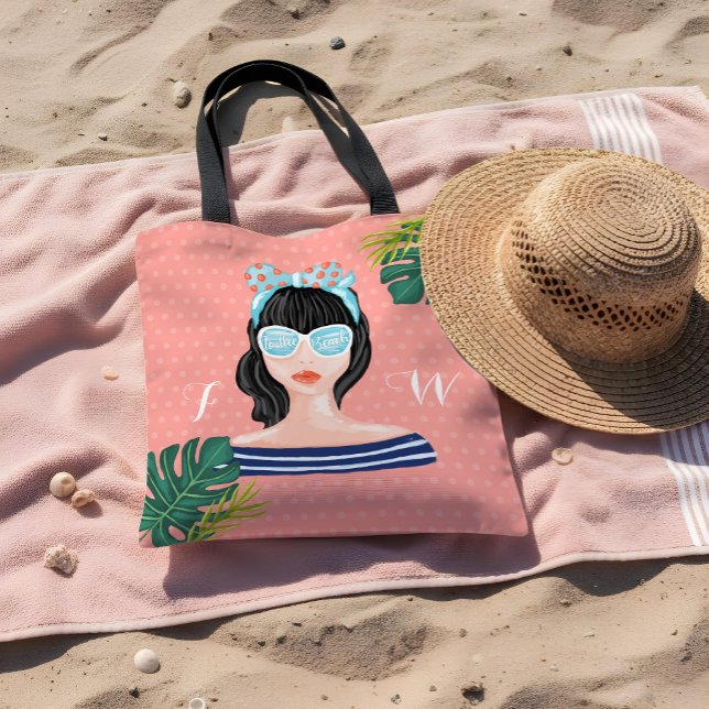 Till bålen | Beach Beauty Retro Tropical Löv Tygkasse (To The Beach | Beach Beauty Retro Tropical Leaves Tote Bag)
