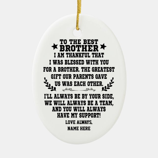 Till bästa broder från syster eller bror julgransprydnad keramik (Framsidan)