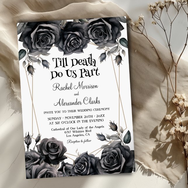 Till Death Black Blommigts Gothic Bröllop Inbjudningar (Skapare uppladdad)