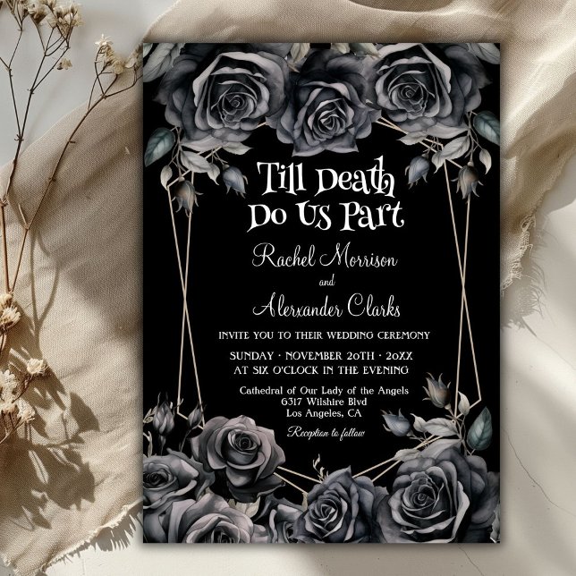 Till Death Black Blommigts Mörk Gothic Bröllop Inbjudningar (Skapare uppladdad)