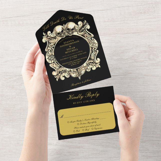 Till Death Goth Svart Och Guld Monogram Bröllop (Avrivbar del)
