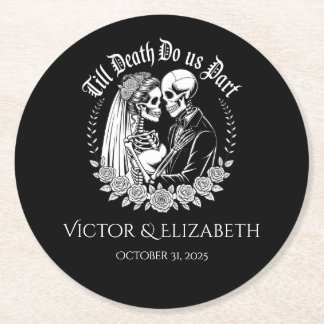 Till Death Gothic Skeleton Couple Black Wedding Underlägg Papper Rund