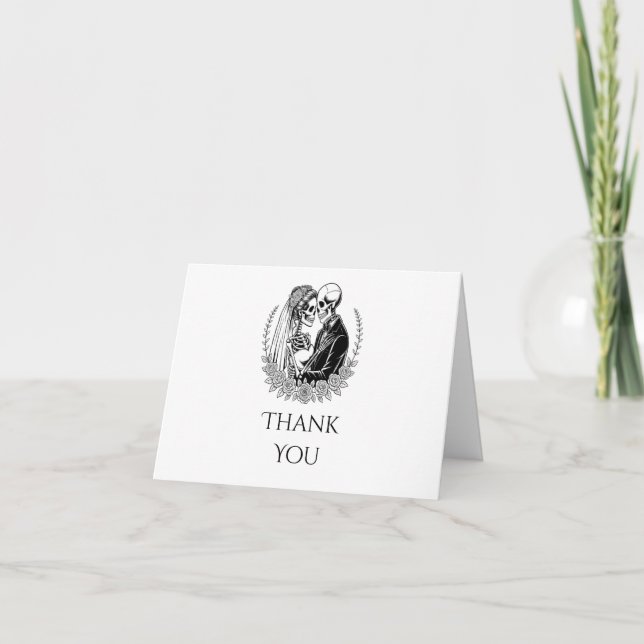 Till Death Gothic Skeleton Couple White Wedding Tack Kort (Framsida)