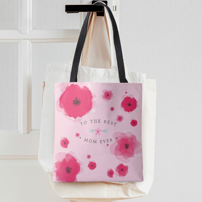 Till den bästa mamman någonsin Rosa blommig mors d Tygkasse (To The Best Mom Ever Pink Floral Mother's Day Tote Bag)