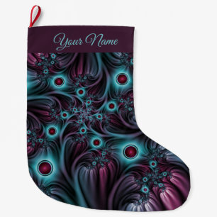 Till djupblått Rosa Abstrakt Fractal Art Namn Stor Julstrumpa