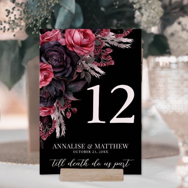 Till Död do oss Part Gothic Black Blommigt Bröllop Bordsnummer (Till Death Do Us Part Gothic Black Floral Wedding Table Number)