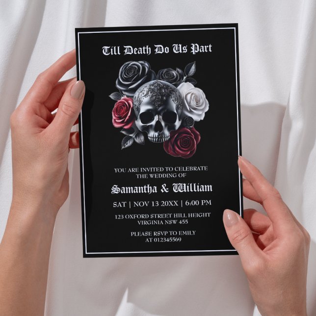Till Död do oss Part Gothic Black Bröllop Inbjudningar (Skapare uppladdad)