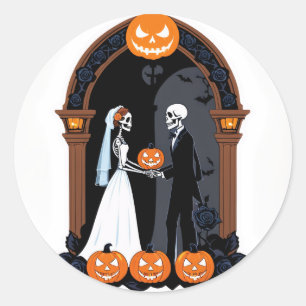 Till Död do oss part - Skeleton Bride & Groom Har Runt Klistermärke