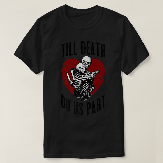 Till Död do oss Part Skeleton Bröllop Couple Vale T Shirt (Design framsida)