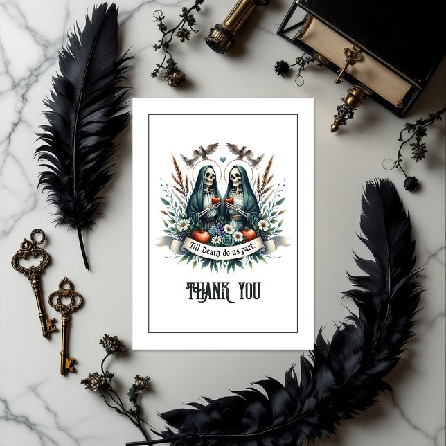 "Till Död Do US Part" Gothic Bröllop Photo Tack Kort ("Till Death Do Us Part" Gothic Wedding Photo Thank You Card)