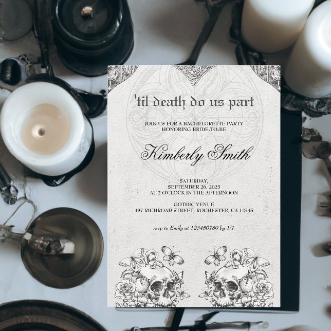 Till Död gör vi del Gothic Bachelorette Party Inbjudningar (Skapare uppladdad)