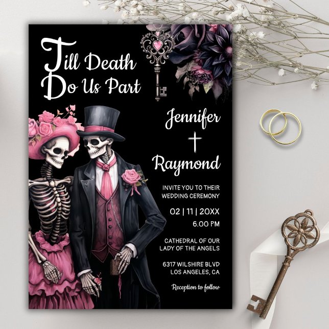 Till Död gör vi del | Skeletons Gothic Bröllop Inbjudningar (Skapare uppladdad)