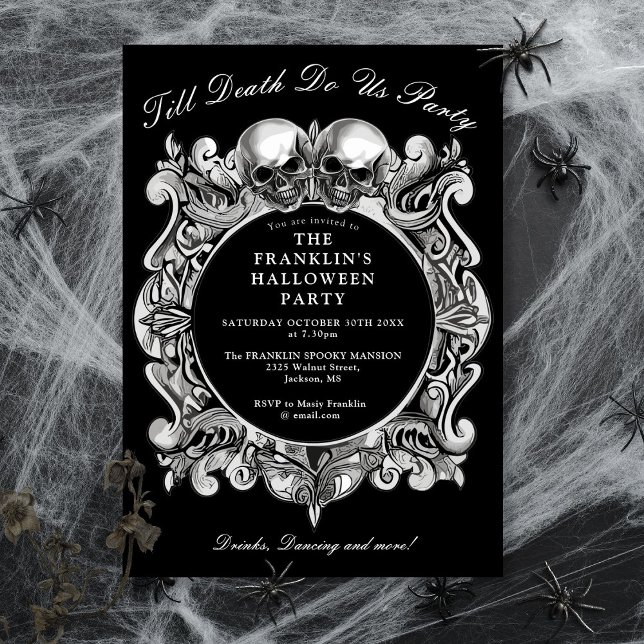Till Död Gothic Döskallars Vuxen Halloween fest Inbjudningar (Till Death Gothic Skulls Adult Halloween Party Invitation)