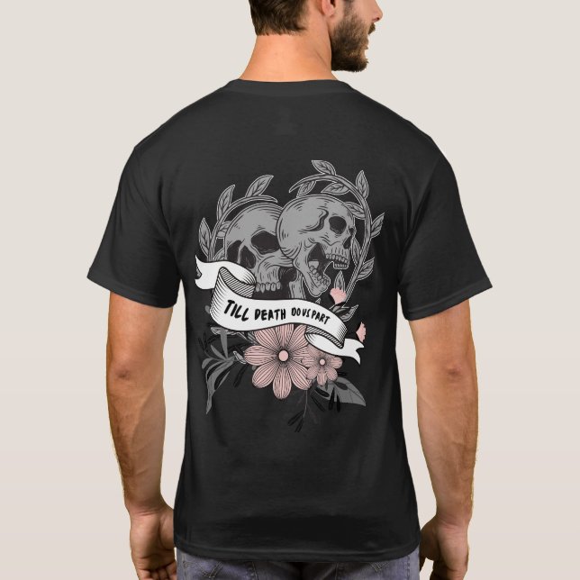 Till döden, del I grått rosa skallblommor T Shirt (Baksida)