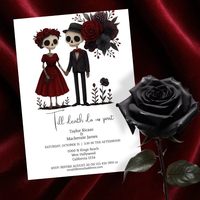 Till döden delar vi Bride och Groom Inbjudningar (Till death do us part Bride and Groom Invitation by Ricaso. Perfect goth/gothic or Halloween wedding)