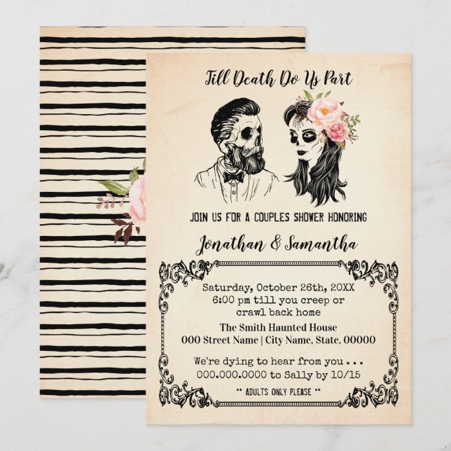 Till döden delar vi döskallar par dusch inbjudningar (Fram/baksida)