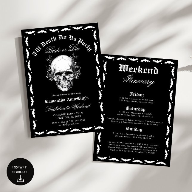 Till Döden do oss Party Skull Bachelorette Party Inbjudningar (Skapare uppladdad)