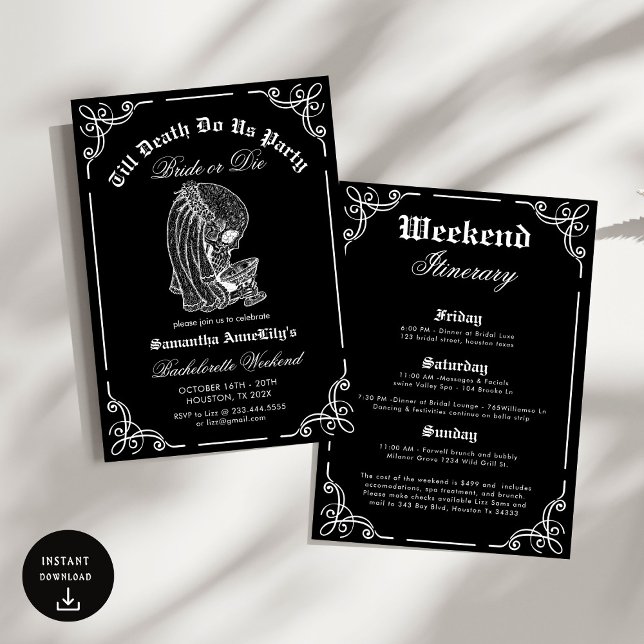 Till Döden Do US Party Skeleton Skull Bachelorette Inbjudningar (Skapare uppladdad)