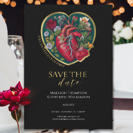 Till Döden gör oss del Goth Heart Guld Halloween Spara Datumet