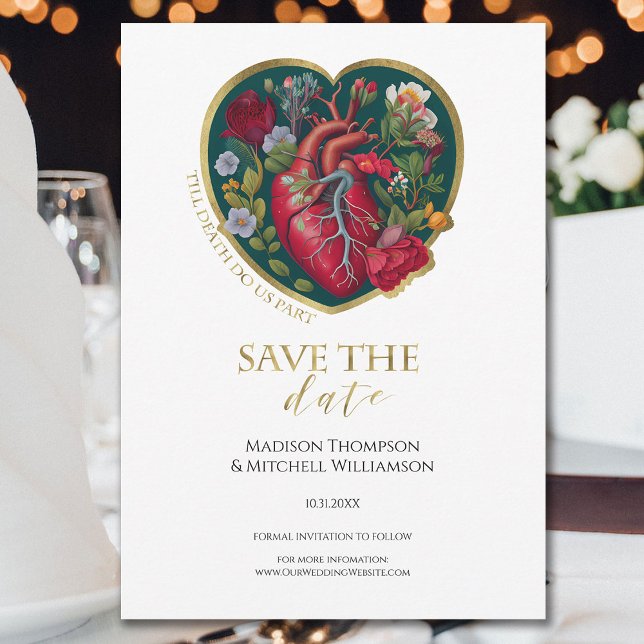 Till Döden gör oss del Goth Heart Guld Halloween Spara Datumet (Skapare uppladdad)