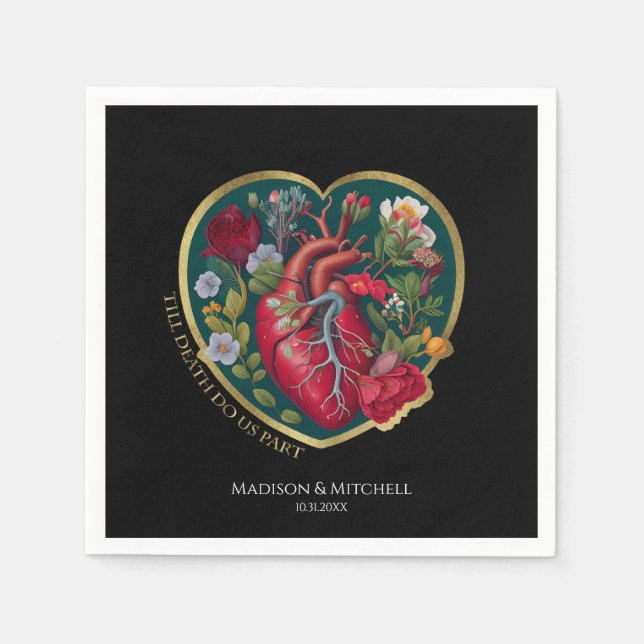 Till Döden gör oss del Goth Heart Halloween Guld Pappersservett (Framsidan)