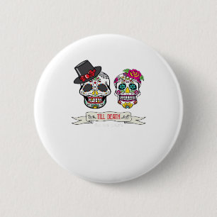 Till döden gör oss Skull Bröllop Bride och Groom P Knapp