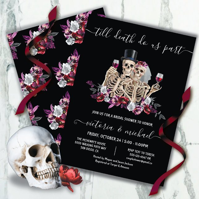 Till döden gör vi del Goth Skeleton Bride & Groom Inbjudningar (Skapare uppladdad)