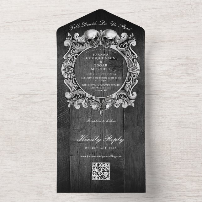 Till Döden Goth Black Wood QR-kod Bröllop (Insida)