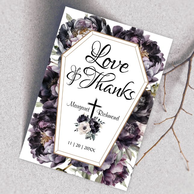 Till döden | Gothic Black Peonies Coffin Tack Kort (Skapare uppladdad)