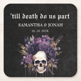 Till döden Gothic Blommigt Döskallars Wedding Favo Underlägg Papper Kvadrat