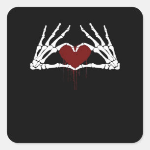 Till döden - Skeleton Heart Händer Fyrkantigt Klistermärke