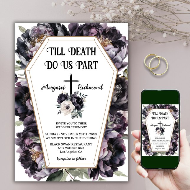Till döden | Svartpeonies Coffin Gothic Bröllop Inbjudningar (Skapare uppladdad)