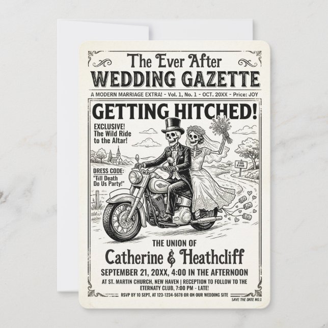 Till döden Wedding Gazette Bikers bröllop Inbjudningar (Framsida)
