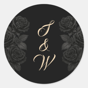 Till Döds do oss Part Black Bröllop Monogram Runt Klistermärke