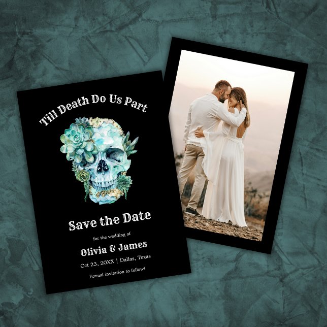 Till Döds do oss Part Gothic Halloween Bröllop Spara Datumet (Till Death Do Us Part Gothic Photo Halloween Wedding Save The Date Card )