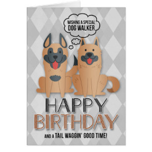 till Dog Walker's Birthday Cute Tecknad hund Hälsningskort