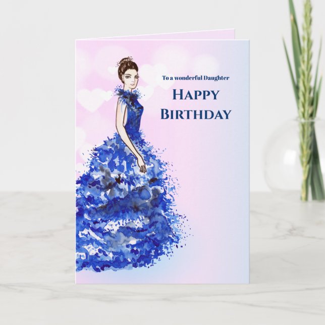 Till dotter på Birthday Sparkly Blue Gown Design Kort (Framsida)