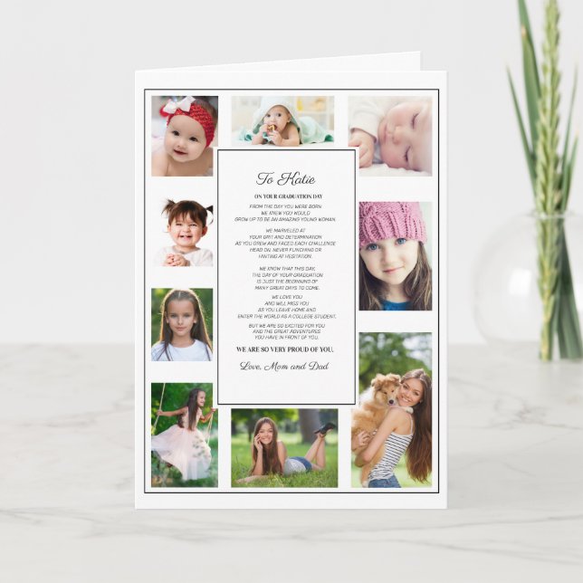 Till Dotter till Studenten Day White Modern 9 Phot Kort (Framsida)