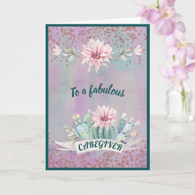 Till en Fabulous Caregiverl Watercolor Cactus Kort (Orkide)