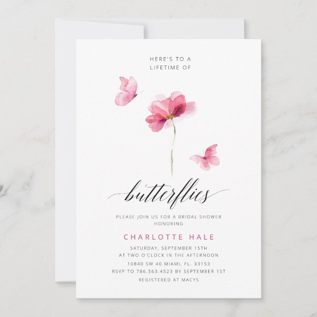 Till en livslängd för Butterflies Rosa Möhippa Inbjudningar (Framsida)