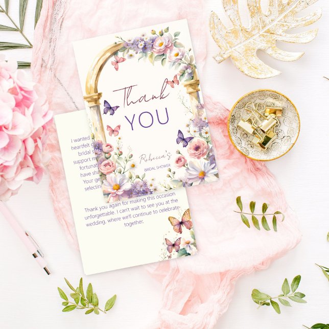 Till en livstid av fjärilar vårbröllopsfest tack kort (To a lifetime of butterflies spring summer bridal shower thank you card English enchanted garden)