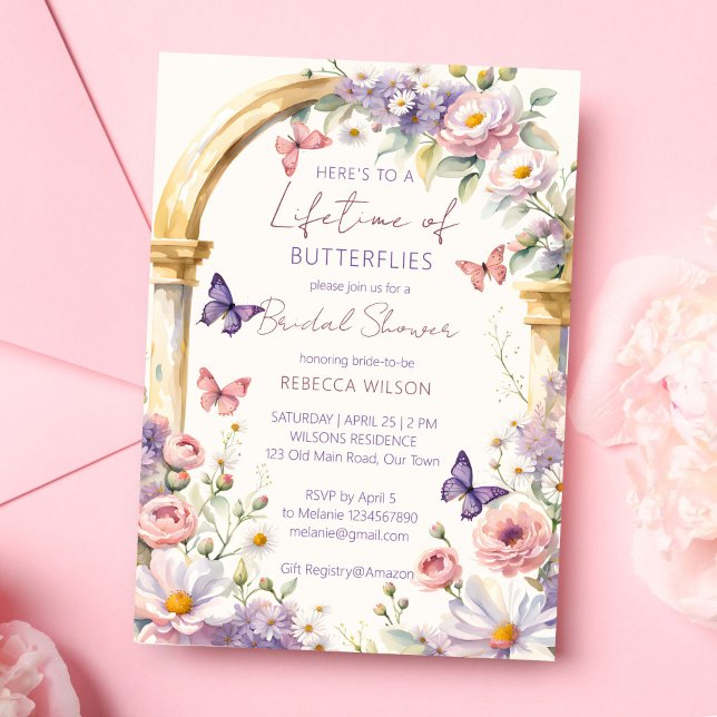 Till en livstid för fjärilarna vår möhippa inbjudningar (To a lifetime of butterflies spring summer garden bridal shower invitation template digital download)