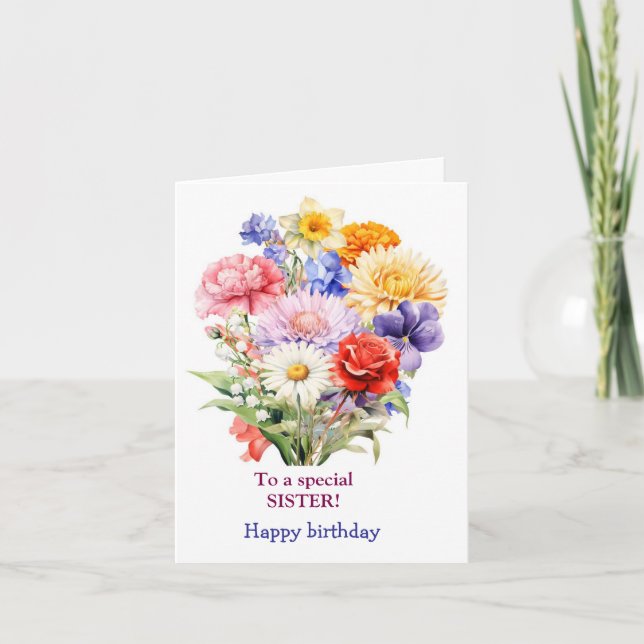 Till en Speciell syster Rosa Gul ros födelsedag Helgkort (Framsida)