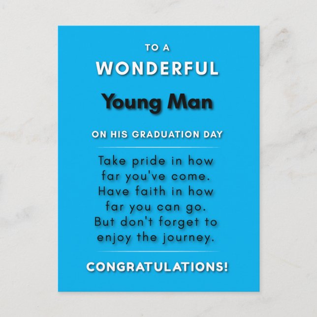 Till en underbar ung man på hans examen dag 2  vykort (Framsida)