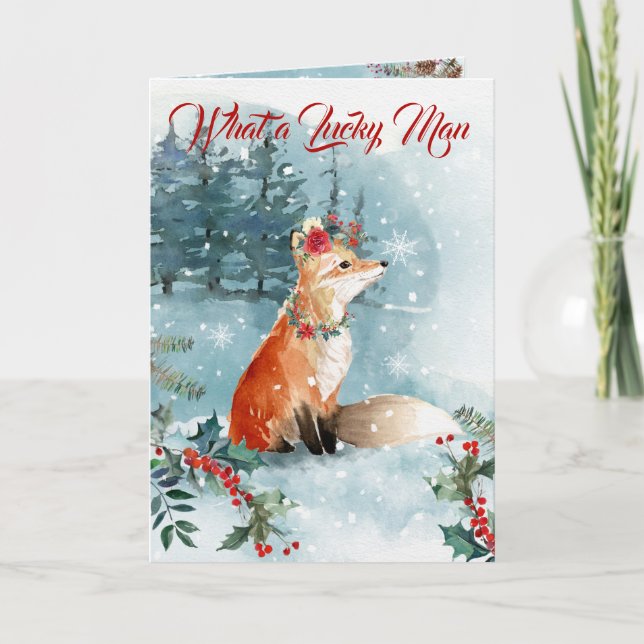 Till frukost Woodlands Fox Blue Blommigt Funny Wat Helgkort (Framsida)