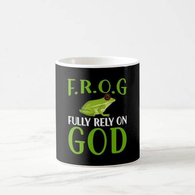 Till fullo lita på Gud F. R. O. G. Frog Kaffemugg (Center)