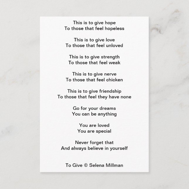 "Till Ge" Dikt Tilläggskort (Framsida)